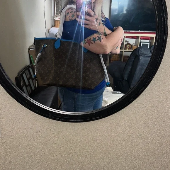 Monogram Canvas Tote with Bright Blue Trim - Picture 5 of 6